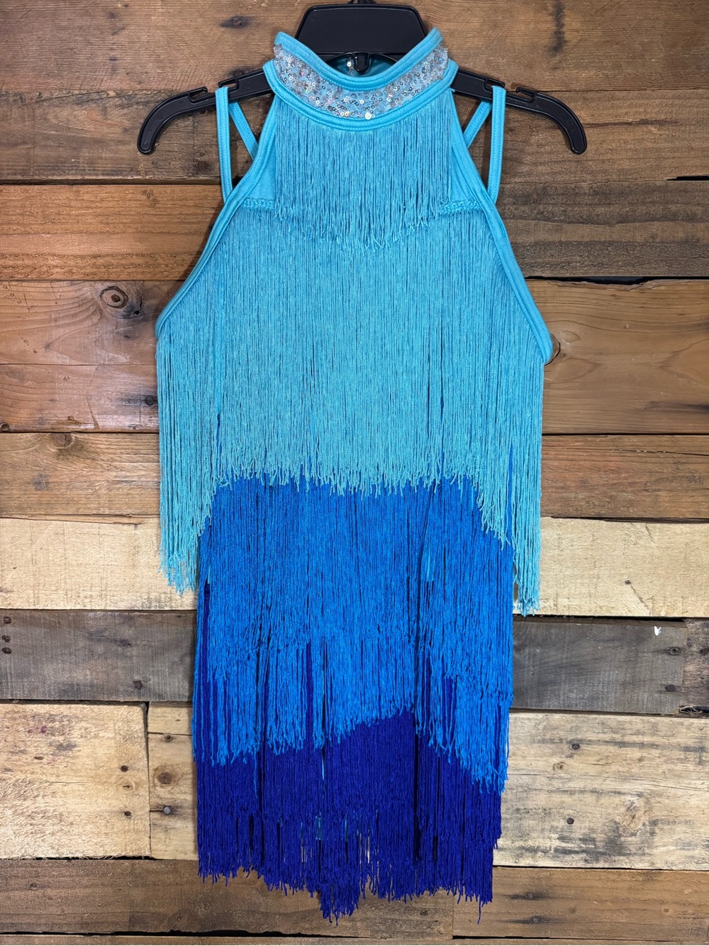 Weissman Showtime Dance Costume 14338 Size XXLC Electric Feel Marine Blue Fringe
